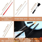 Scratch Painting Art Tool, 9 Pieces Scratching Drawing Tool Set, Including Artist Glove, Tool Bag, Scratch Coloring Pens, Plastic and Wooden Stylus, Scraper, Clean Brush