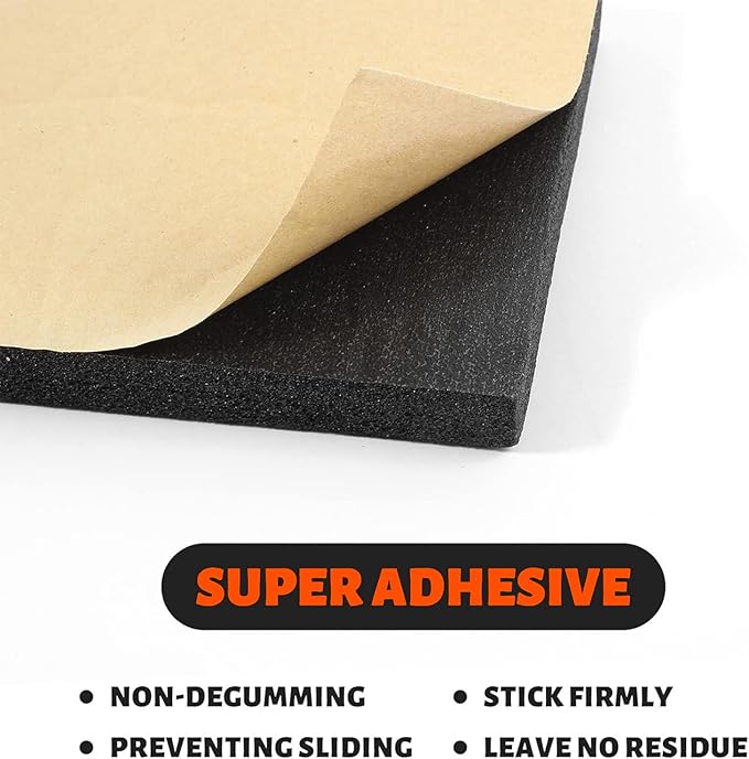 3/4''T x 12''W x 59''L Neoprene Sponge Foam Rubber Sheet Roll with Self-Adhesive Easy Cut DIY Adhesive Padding Perfect Cosplay Multi-Function Soundproof, Black