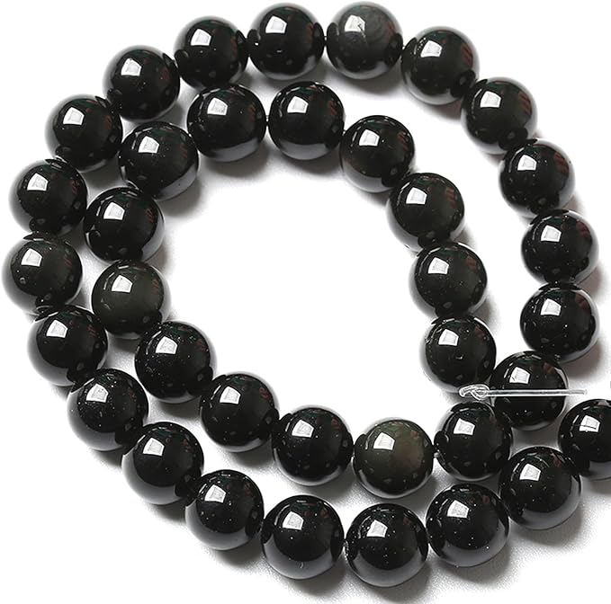 6MM 120pcs Natural Black Obsidian Stone Energy Healing Beads Round Loose Beads for Jewelry Making Bracelet 2 Strands 32"