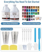 2 Gallon Epoxy Resin Kit with 36 Colors Mica Powder, Gold Foil, Cups & Stick, Crystal Clear Resin Beginner Supplies for Coating Casting Table, Molds, Jewelry Making, DIY Art Craft, 1:1 Ratio