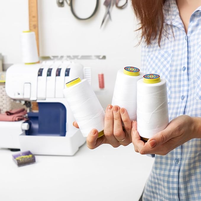 Mandala Crafts 4 Pack of Serger Threads Cones Spools - 20S/2 24000 Yards Polyester Sky Blue Threads for Sergers Machine and Overlock Quilting Sewing Machine