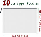AUSTARK 10 Pcs Zipper File Bags, Waterproof Plastic Mesh Pouch for Office School, Board Game Storage Bags (A3 Size 16.9''x12'', White and Black)
