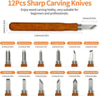 Wood Carving Tools Kit - 12 Pcs Super Sharp and Sturdy Wood Carving Knife Set for Beginners, Professionals, Hobbyists, Artists, and Sculptors - Multipurpose Sculpting, Soap Carving, Pumpkin Carving