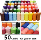 SHRJ 130pcs Sewing Thread kit, 50 Colors Sewing Machine Threads Prewound Bobbins with Bobbin Thread Buddies Storage Needles Assortment, 400 Yards per Spools Polyester Thread