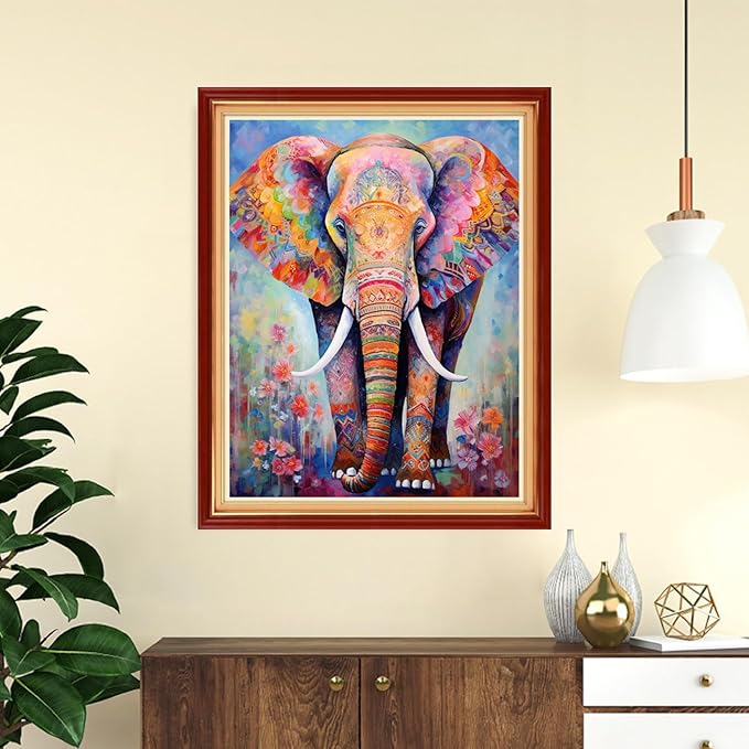 DMCVIVR Stamped Cross Stitch Kits for Adults Beginners Embroidery Kits 11CT Needlepoint Kits Cross Stitch Patterns Embroidery Patterns- Colorful Elephant 16x20 inch