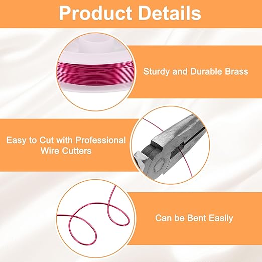 HARFINGTON 20ft Jewelry Wire, 24 Gauge (0.5mm) Brass Craft Soft Metal Tarnish Resistant Copper Beading Wire for Jewelry Making Supplies Crafting, Rose Red
