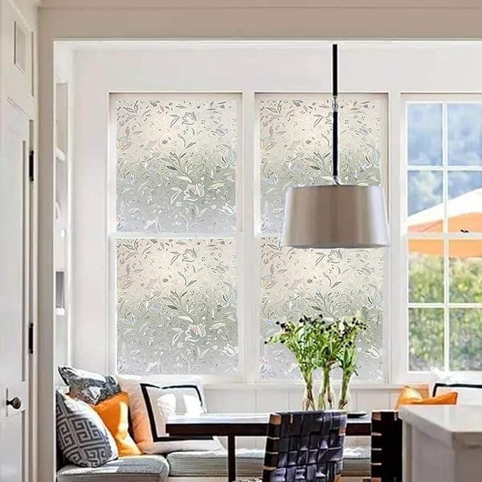 LEMON CLOUD Window Film, Decorative Window Privacy Film, 3D Stained Glass Window Sticker,Anti-UV Sun Blocker Heat Control for Home(Rainbow Tulip Design,29.5 x 118.1 inches)