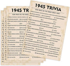 80th Birthday Party Games, 1945 Trivia Games, Birthday Party Supplies for Adults, Fun 1945s Party Game，Pack of 30 Cards
