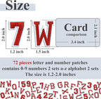 Letter and Number Iron On Patches, A-Z Alphabet and Numbers 0-9 Embroidery Applique Patch, DIY Decorative Heat Press Patches for Clothing Jeans Jackets Backpacks Hats (Red 72 Pcs)