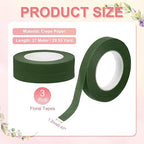 MECCANIXITY 3 Rolls Floral Tapes, 30 Yard x 1/16 in Florist Crepe Flowers Bouquets Tape Adhesive Waterproof for Flower Arranging Wrapping, Olive Green