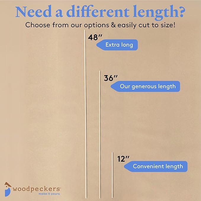 DIY Wooden Square Dowel Rod 3/16-inch x 36 Pack of 25 Hobby Wood Sticks for Crafts, Wood Trim & Architecture Model Making, by Woodpeckers