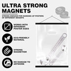 Ywlake Magnetic Poster Hanger, Poster Frame Wood Wooden Magnet Print Posters Dowel Scroll Hanger Hangers Hanging Kit for Walls Map Canvas Artwork (Black, 47"/120cm)