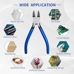 Wire Cutters 5", 5 Pack KAIHAOWIN Precision Flush Cutters Ultra Sharp Wire Cutters for Crafting Side Cutters Wire Snips Spring Loaded Dikes Wire Cutter for Jewelry Making, Blue with Black Handle