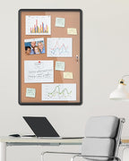 36"x24" Enclosed Bulletin Board, Lockable Weather-Resistant Aluminum Cork Noticeboard for School & Office, Black Frame w/Cork