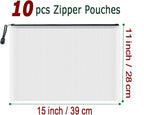 AUSTARK 10 Pcs Zipper File Bags, Waterproof Plastic Mesh Pouch for Office School, Board Game Storage Bags (B4 Size 15''x11'', White and Black)
