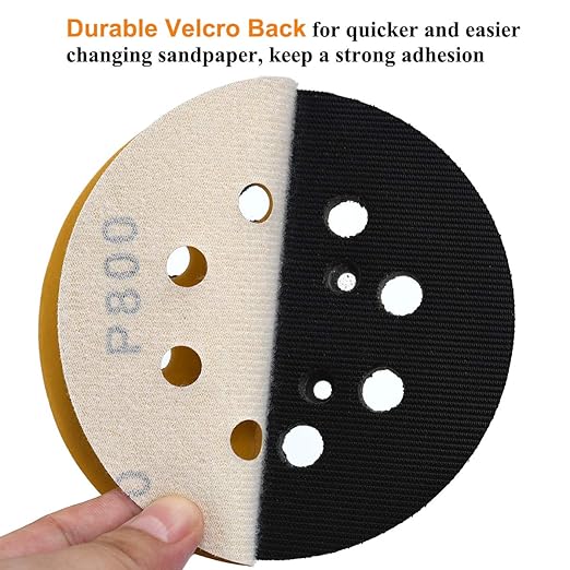 5-Inch 8-Hole Hook and Loop Sanding Discs 800-Grit Random Orbit Sandpaper, 50-Pack