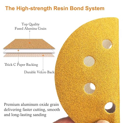 5-Inch 8-Hole Hook and Loop Sanding Discs 120-Grit Random Orbit Sandpaper, 50-Pack