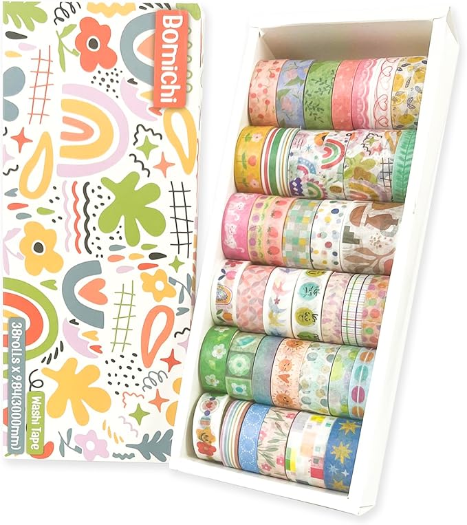 38 Rolls Washi Tape, Aesthetic Colored Decorative Cute Scrapbook Tape for Scrapbooking Supplies Journaling Craft Junk Journal