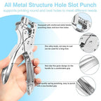 2 in 1 Badge Slot Hole Punch for ID Cards, Heavy Duty Hand Punch Metal Hole Puncher for PVC Material, Business Cards, Paper and Cardstock (5mm Round Hole &13mm X 3mm Slot Hole, Silver)
