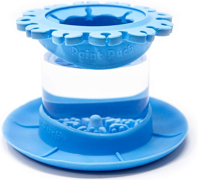 Paint Puck Ultimate Rinse Cup Paint Brush Cleaner (Blue, Mug) - Non-Spill Paint Water Cup & Brush Cleaner with Brush Holder, Squeegee Lips & Drip Tray for Acrylic, Watercolor & Art Supplies
