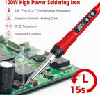 Soldering Iron Kit, 100W LED Digital Solder Gun kits with Ceramic Heater, Adjustable Temperature Welding Tools with Tips, Wick Braid, Stand, Solders Wire, Sponge, Flux Paste, Red