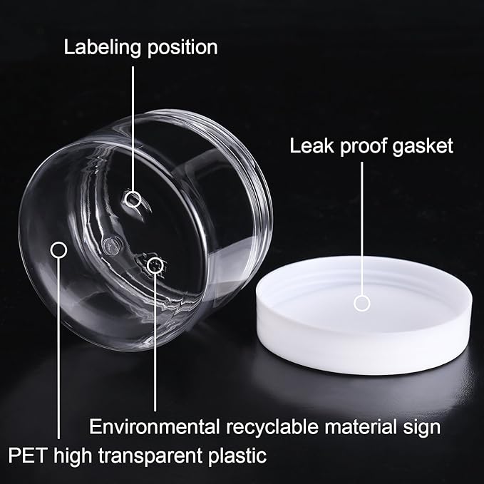 SATINIOR 12 Pack 6 oz Plastic Container Jars with Lids Round Clear Travel Cosmetic Container Jars for Toiletries, Lotion, Cream, Ointments, Makeup, Rhinestone, Samples, Kitchen Storage(White)
