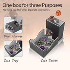 Dice Tower and Tray, Portable Commander Deck Box, Foldable Dice Storage Box for Dungeons and Dragons Rolling Tray Black/Grey