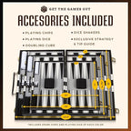 Get The Games Out Top Backgammon Set - Classic Board Game Case - 2 Players - Best Strategy & Tip Guide - Available in Small, Medium and Large Sizes (Black, Medium)