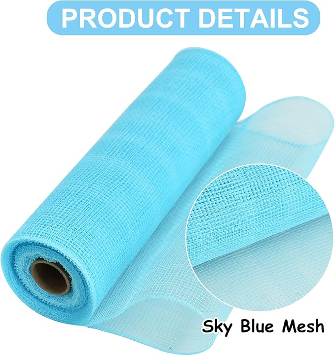 TONIFUL 2 Rolls 10 Inch Light Blue Decorative Mesh Ribbbon Rolls, Fabric Mesh for Mesh Wreath Supplies, Front Door Wreath Crafts Tree Decor Christmas NewYears Halloween Decoration (10 yds/roll)