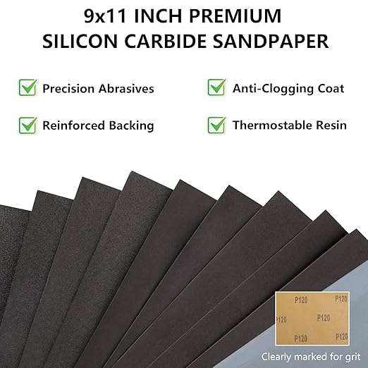 1200 Grit Sandpaper, 9 x 11 Inch Wet Dry Sand Paper Hand Abrasive Sanding Sheets for Wood Metal Automotive Sanding and Polishing, Fine - 10 Sheets