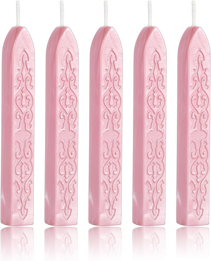 Yoption 5 Pcs Totem Fire Manuscript Sealing Sticks with Wicks Multi-Color Cord Wick Sealing Wax for Postage Letter Retro Vintage Wax Seal Stamp (Pink)