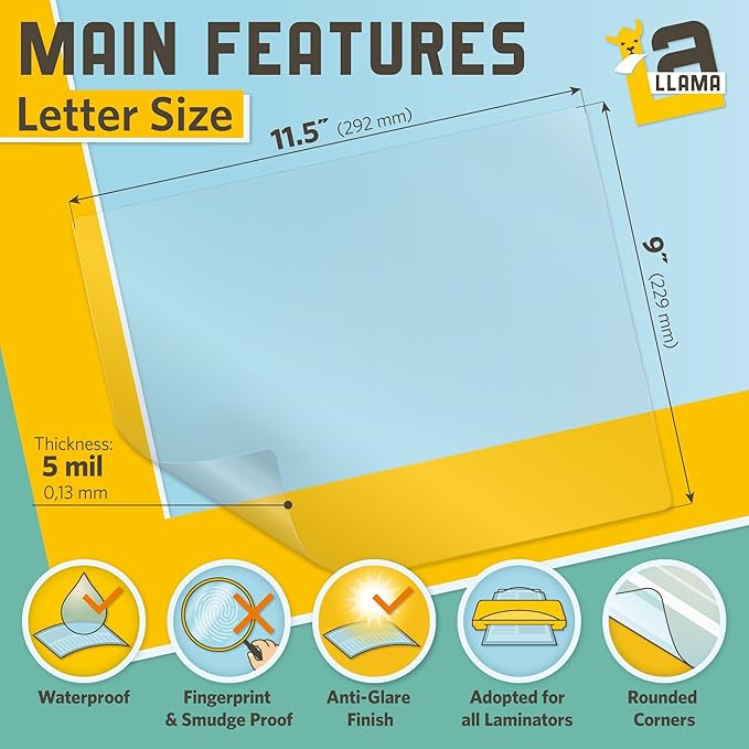Matte Thermal Laminating Pouches, Matte Finish, 9 x 11.5 Inches 5 MIL Thickness, 30 Pack, Fitted for Letter Size Laminating Sheets 8.5 x 11