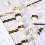Whaline 12 Rolls Gold Foil Pattern Washi Tape Heart Dot Stripe Rainbow Masking Tape Set Decorative Wrapping Paper Tapes for Scrapbook Journal DIY Art Crafts