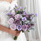 Artificial Flowers Foam Fake Roses 25pcs Series Purple Colors Roses with Stems for Home Decor DIY Wedding Bouquets Party Bridal Shower Centerpieces Faux Flower Arrangements Tables Decorations