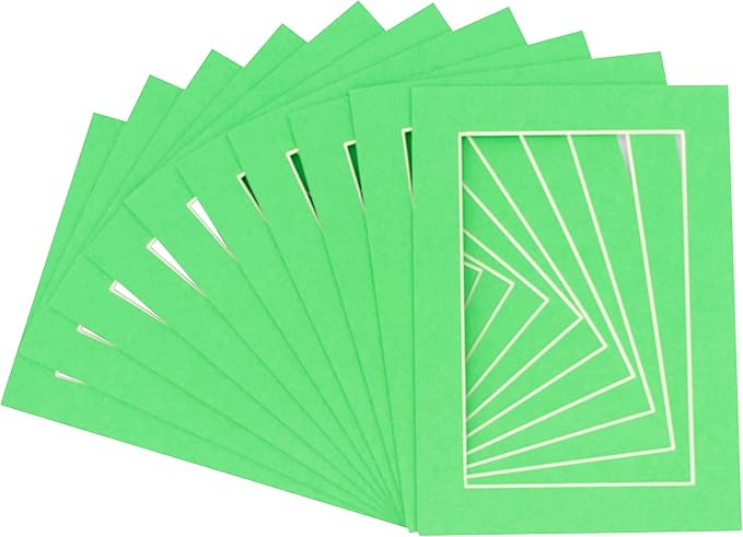 6x8 Mat for 8x10 Frame - Precut Mat Board Acid-Free Show Kit with Backing Board, and Clear Bags Bright Green 6x8 Photo Matte Made to Fit a 8x10 Picture Frame Matboard for Framing, Pack of 100 Mats