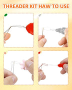 FIVEIZERO Needle Threaders Kit, 24 PCS Needle Threader for Hand Sewing, Needles Threader for Swing & Embroidery Floss with Embroidery Needles, Seam Ripper, Thread Snips, Thimble and Measuring Tape