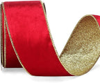 Ribbli Red Velvet Wired Ribbon 2.5 Inch Red Velvet with Gold Glitter Christmas Ribbon for Christmas Tree Decoration Big Bow Gift Wrapping Crafts Wreaths Supplies- 10 Yards