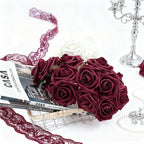 Artificial Flowers Foam Fake Roses 25pcs Dark Red Roses with Stems for Home Decor DIY Wedding Bouquets Party Bridal Shower Centerpieces Faux Flower Arrangements Tables Decorations