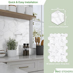 45-Sheet Hexagon Peel and Stick Backsplash, 6" x 7" White Calacatta Marble Looks Self Adhesive Wall Tile, Stone Composite Stick on Decorative Mosaic Tile for Kitchen Bathroom Fireplace