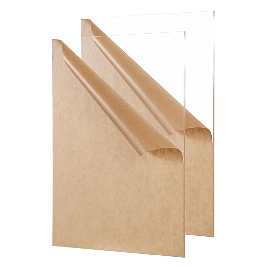 Clear Acrylic Sheet 8" x 10" Cast Plexiglass Panel 1/8" Thick (3mm) Transparent Plastic Board for Sign, Craft, Display Projects, Laser Cutting, Engraving, Pack of 2