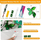 Window Privacy Film Stain Glass Window Film Rainbow Window Film Window clings Non-Adhesive Reusable Decorative for Room (Frosted Greenery Leaf, 17.5 x 78.7 in)