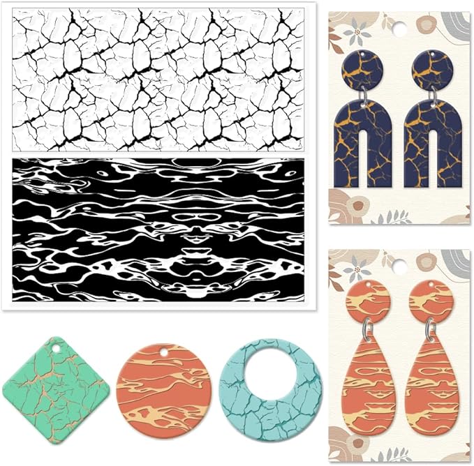 CHGCRAFT Natural Texture Polymer Clay Texture Sheets Cracks Water Pattern Silicone Texture Stamp Clay Modeling Pattern Pad Texture Sheets for Polymer Clay Making Earrings Jewelry