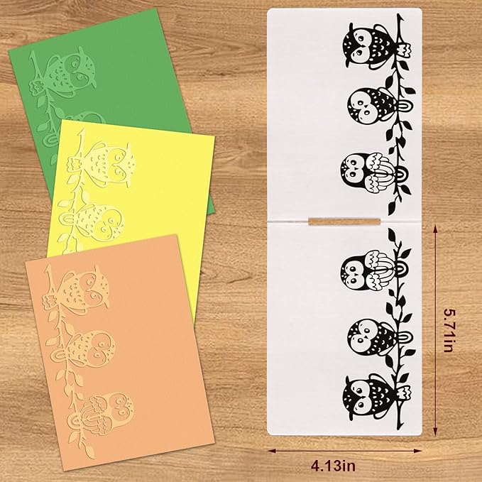 Threetols 3-D Textured Impressions Embossing Folder, Owl Background Embossing Folder for Card Making, Fall Branch Frame DIY Plastic Scrapbooking Photo Album Card Paper DIY Craft Decor Template Mold
