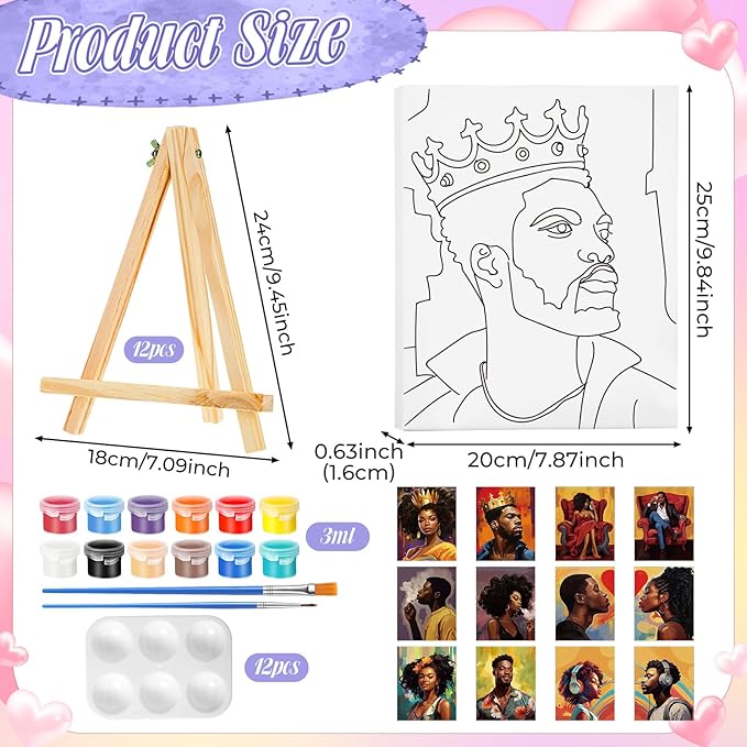 Zhanmai 12 Pack Pre Drawn Canvas for Painting Sip and Paint Kit 8" x 10" Paint Party Set Canvas Painting Pre Printed Canvases for Party Favor DIY Virtual Adult's Date Night(Fashionable Couple)