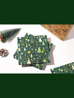 Premium Designer Paper Napkins, 3-Ply 6.5 x 6.5-inches Fold Disposable Decorative Winter Guest Christmas Holly Green Festive New Year Tree Party Lunch Dinner Napkin (50, Festive Green)