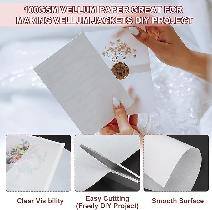 PATIKIL 30 Sheets Vellum Paper 8.5x11inches, Printable Translucent Paper 100GSM Colored for Invitations Laser Inkjet Printing Card Making Crafting Wedding Tracing, Light Blue