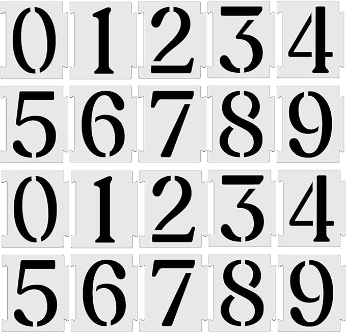 YEAJON 5 Inch Curb Stencil Kit 0-9 Address Number Stencils, 20Pcs Reusable 14 Mil Mylar Plastic Templates for Painting on Road, Wall, Wood, Mailbox