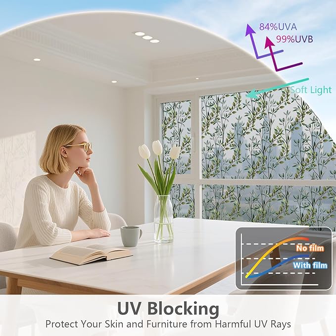 NINETREX One Way Window Privacy Film, Daytime Privacy Static Cling Sun Blocking Anti UV Reflective Window Tint for Home and Office 17.5 x 78.7 inches, Silver Leaf