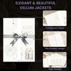 SuFly Pre-Folded Vellum Jackets for 5x7 Invitations, 90-Pack (60lb/93gsm) Translucent Vellum Paper 5x7 Sleeves, Invitation Jackets, Elegant Wedding Invitation Accessories, Envelope Liners, DIY Crafts.