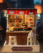 DIY Miniature House Kit, Mini House Building Kit with LED & Dust Cover, DIY Wooden Dollhouse Miniature Kit for Adults Teen, Wooden Crafts Lovely Dollhouse Kit, Revolving Food House